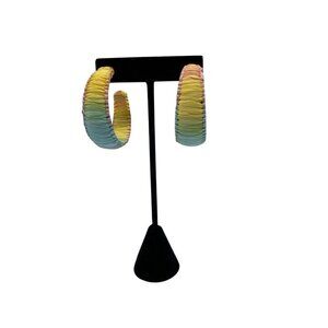 Handmade Raffia Hoop Earrings Rainbow Wrap Korean Summer Beach Party Jewelry